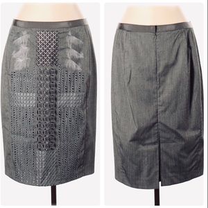 Byron Lars Gray Embroidered Pencil Skirt